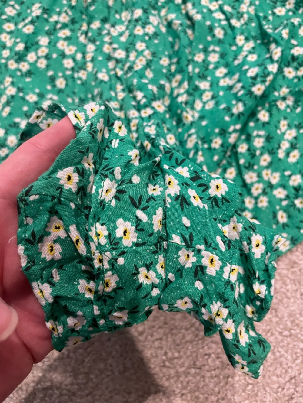 Green Floral Smocked Romper with Lace Trim - Picture 2 of 6
